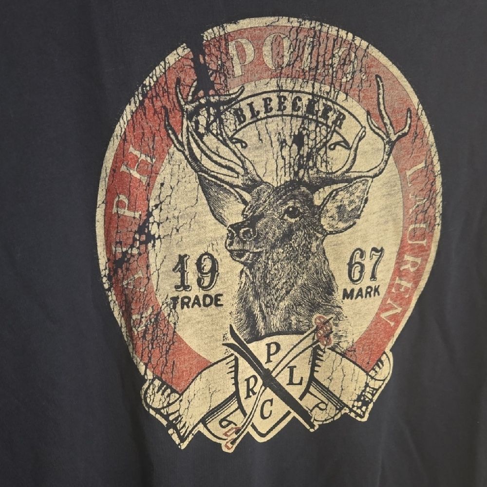 Polo by Ralph Lauren Vintage Men's Dark Blue Deer Graphic Long Sleeve Tee - Picture 2 of 6